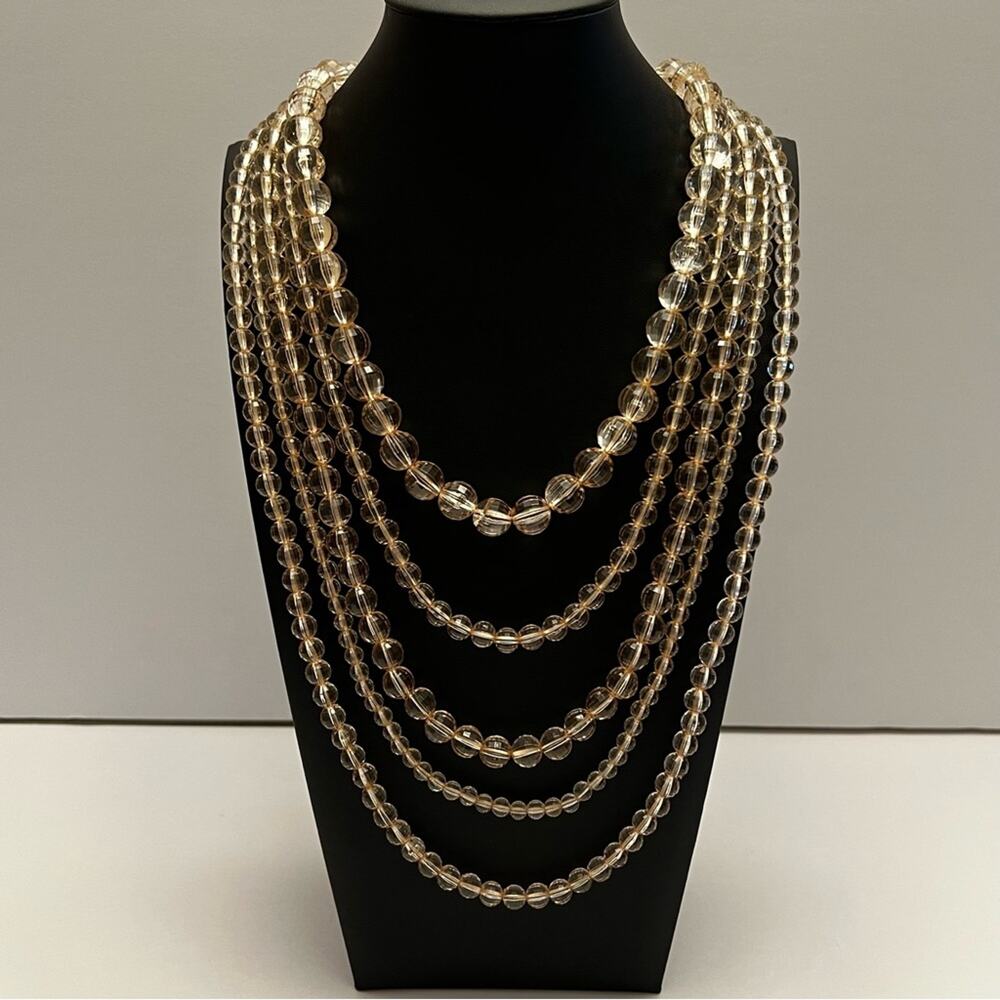 Vintage RJ Graziano Czech Glass Clear Beaded Five Strand Layered Necklace